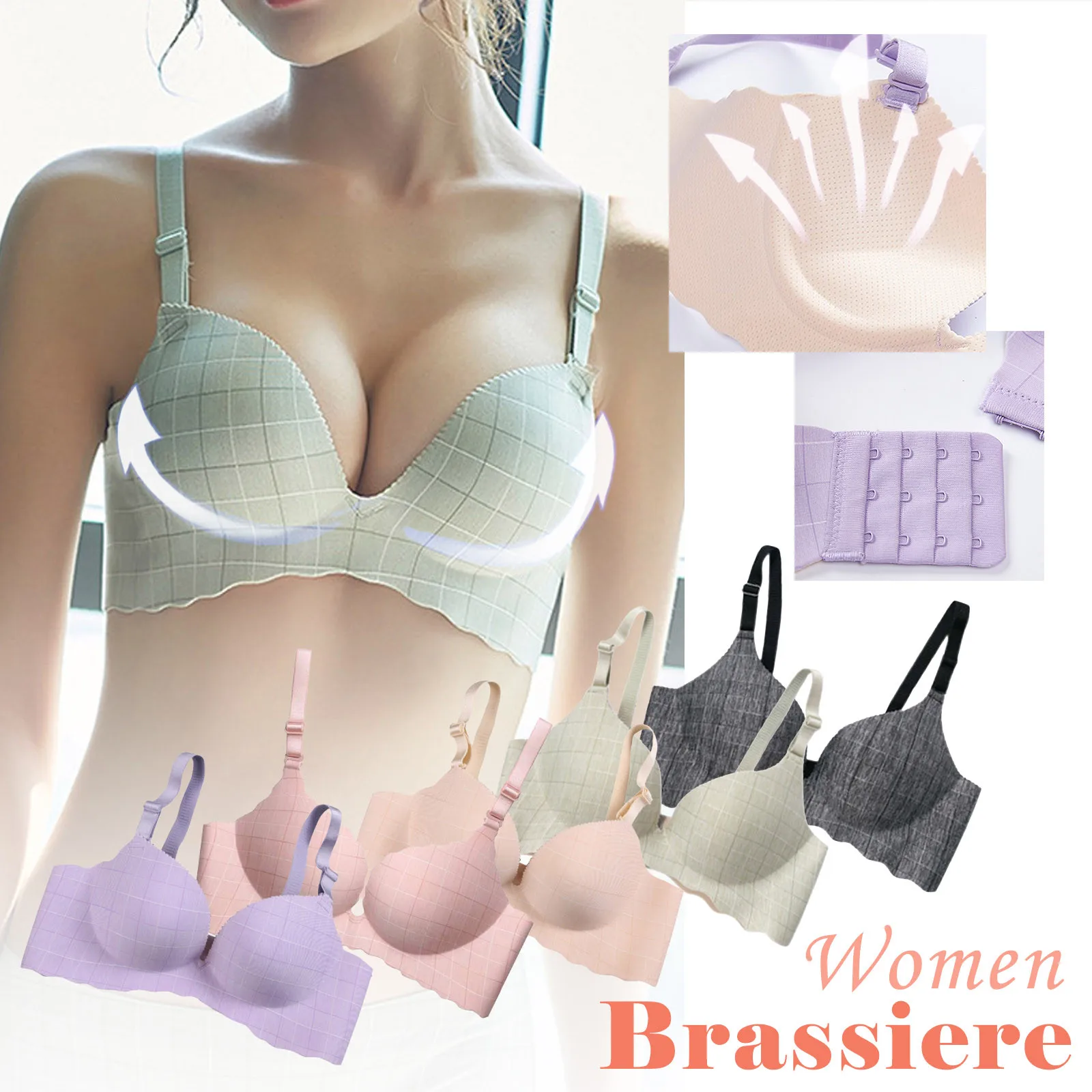 Сексуальный пуш ап бюстгальтер с застежкой сзади однотонные Цвет Беспроводной