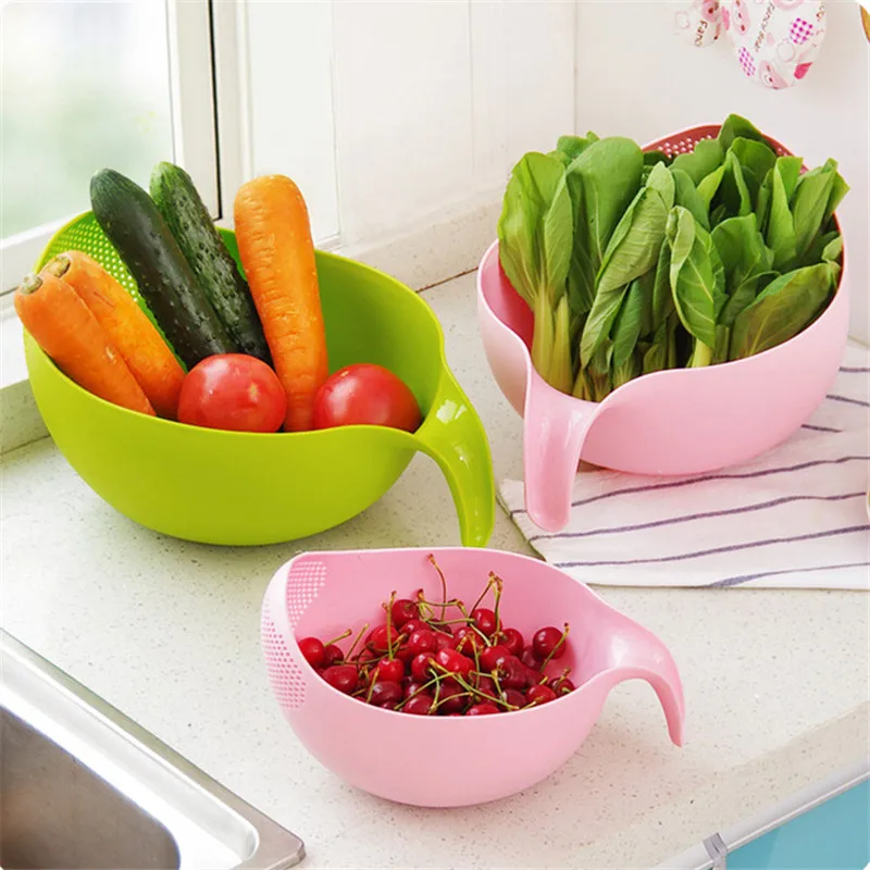

Two-in-one Drain Basket Fruit Bowl Vegetable Washing Drain Basket with Handle Washing Basket Household Kitchen Storage Basket