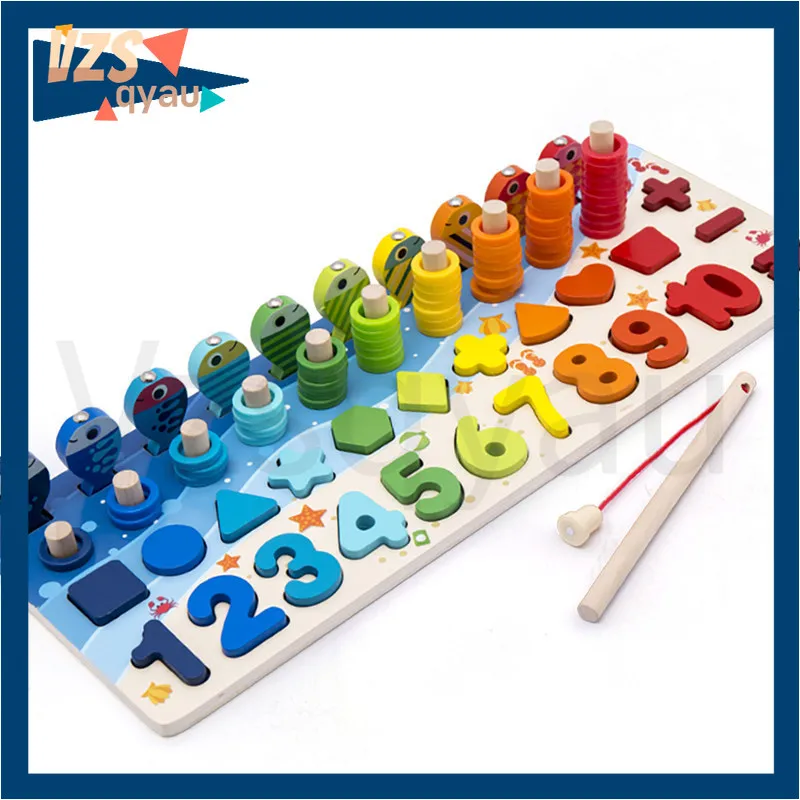 

Educational Wooden Toys Children Busy Board Math Fishing Children's Wooden Preschool Montessori Toys Counting Geometry Kids Toys