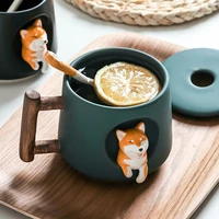 creative embossed corgi cartoon ceramic cup shiba inu cup small animal water cup men and women gift couple cup coffee cup
