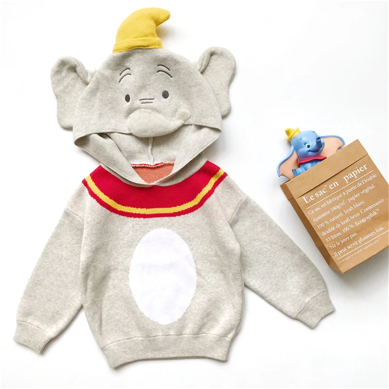 Kawaii/детские свитера на осень зиму Пуловер С Рисунком Слона для маленьких
