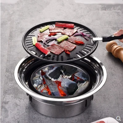 Stainless steel Korean charcoal barbecue Home and business Round outdoor camping gathering portable smokeless |