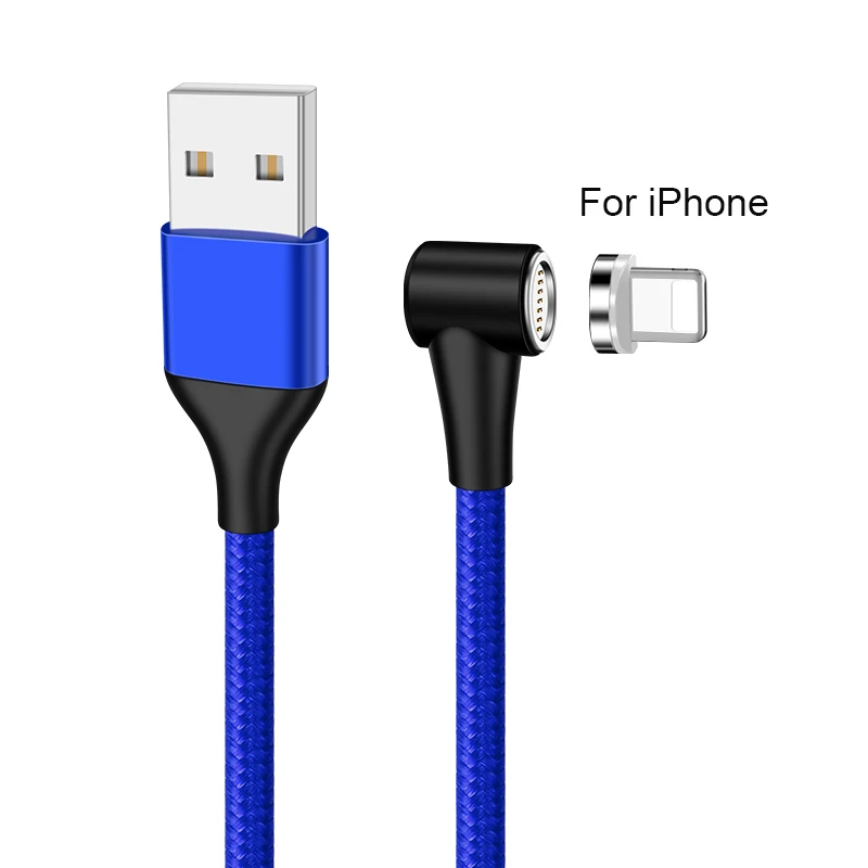 Магнитный Micro USB кабель для iPhone 11 Pro Max провод для быстрой зарядки usb type C L изгиб магнит провод мобильного телефона для samsung 3.0A - Цвет: Blue iOS Cable