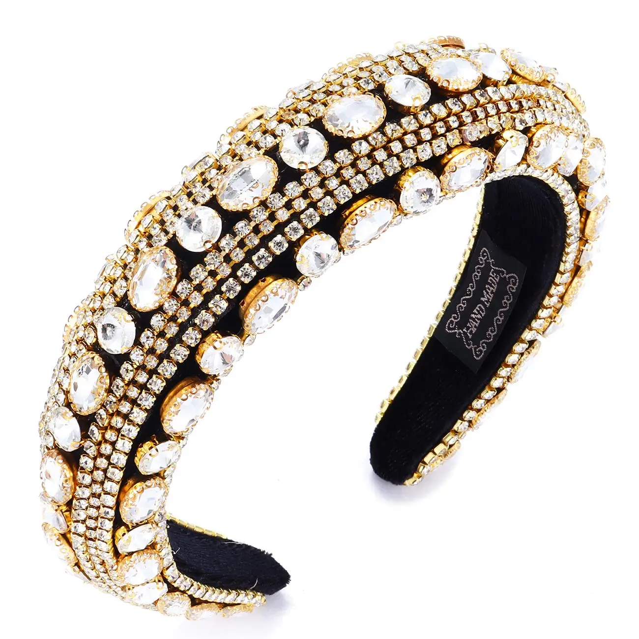 

Rhinestone Padded Headband for Women Statement Wide Baroque Bejeweled Diamond Headband Colorful Crystal Elastic Velvet Hairband