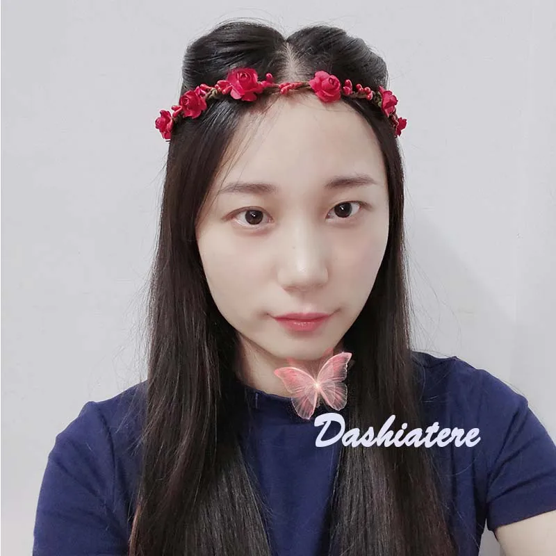 Красная повязка на голову простые маленькие бумажные цветы сливы свадебные