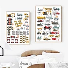 Мультяшный автомобиль Холст Картина Мотоцикл Грузовик трактор художественный плакат обои печать украшение для детской комнаты дома