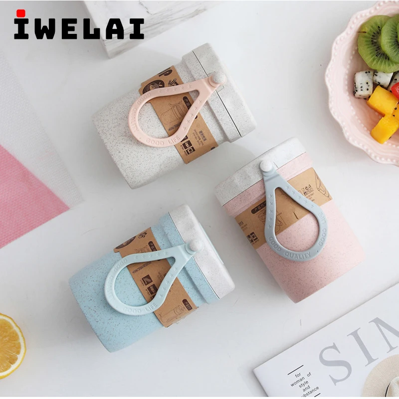 Герметичная чашка для супа из пшеничной соломы 300 мл с крышкой вода завтрак