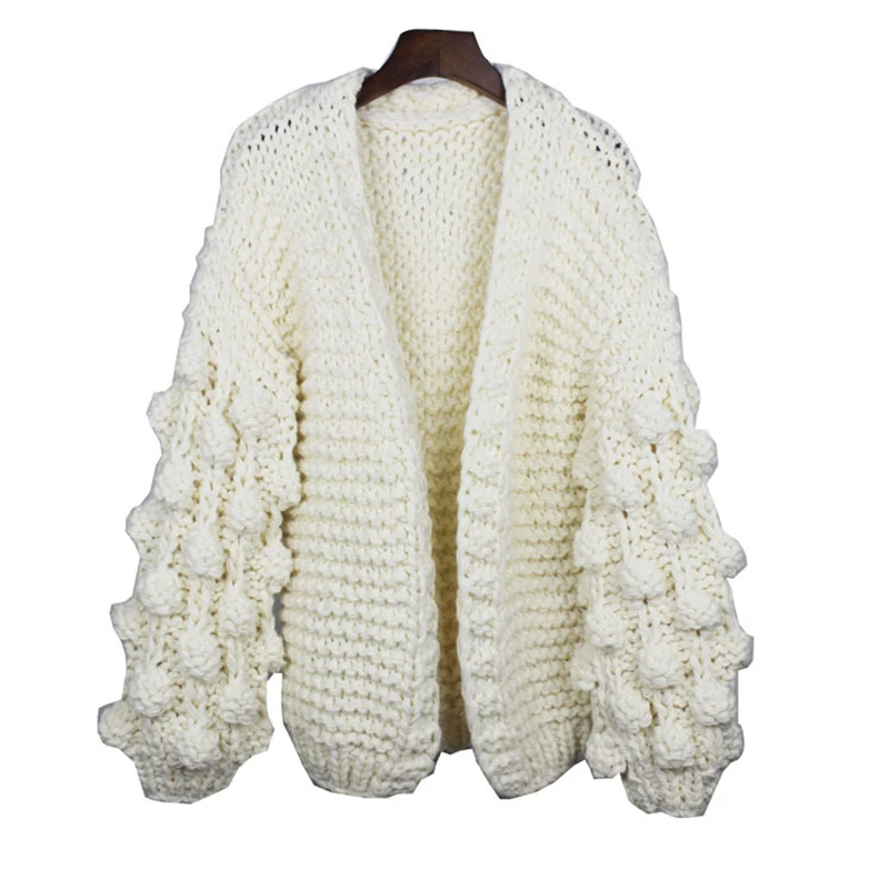 Женский вязаный кардиган с длинным рукавом фонариком на зиму и весну|Женские