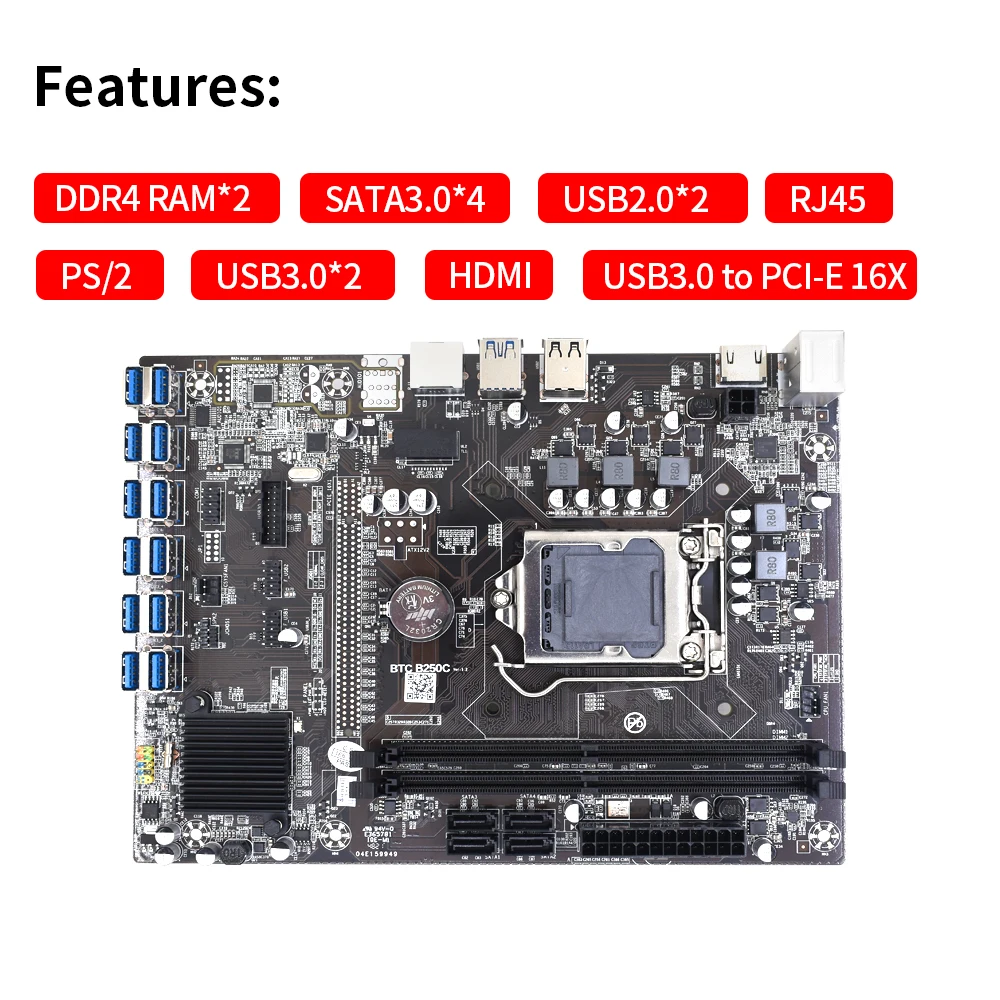 Материнская плата TISHRIC B250C для майнинга BTC 12 портов USB 3 0 PCIE 16X к слот графической