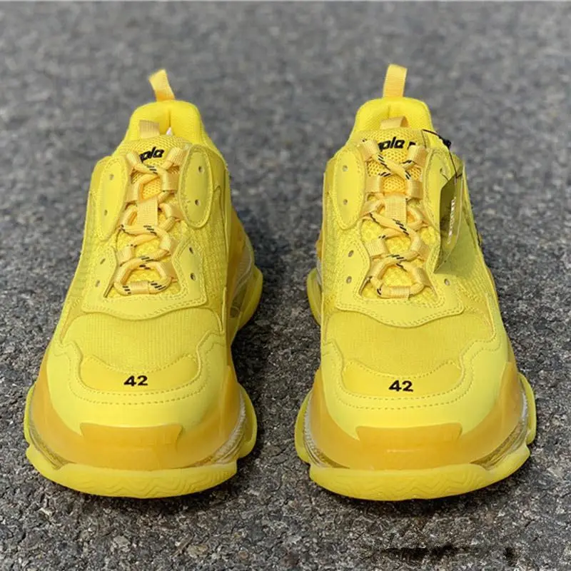 2019 Роскошные тройной S 17FW громоздкие кроссовки желтого цвета с украшением в виде