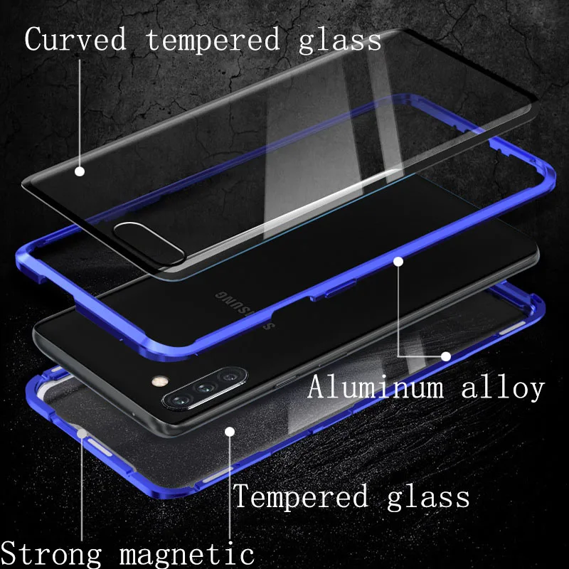 Double-sided Glass Metal Magnetic Case For Samsung Galaxy Note 10 9 8 Pro S10 S9 S8 Plus S10E A70 A50 A40 A30 A10 A60 | Мобильные