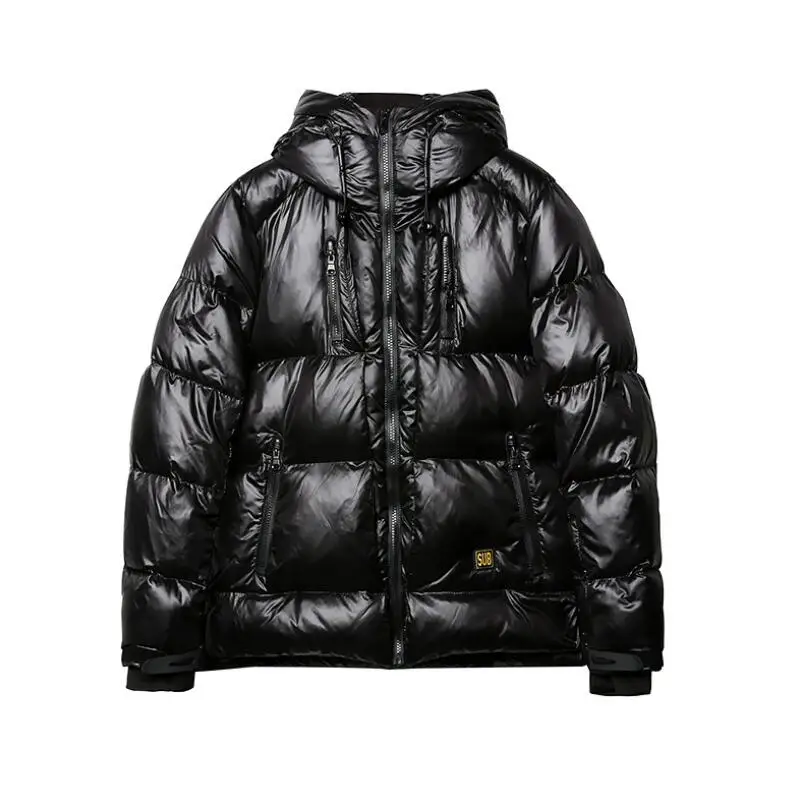 Модный короткий зимний мужской пуховик белого и черного цвета