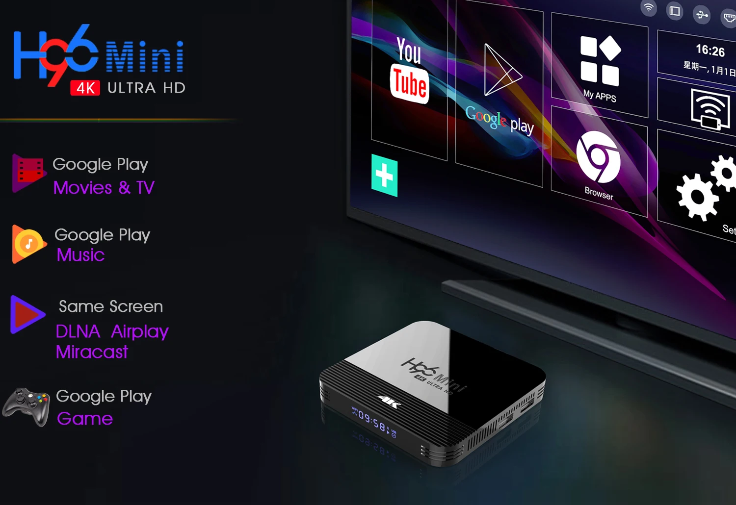 H96 мини H8 Android 9 0 умный IP TV Box 2 Гб оперативной памяти 16 встроенной 4/5G Wi Fi 4K Youtube Google