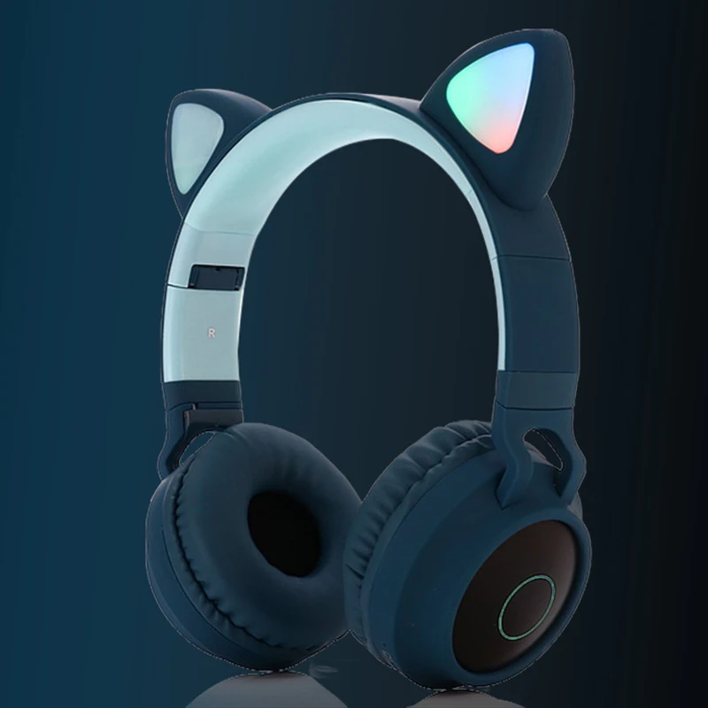 

LED Cat Ear Headphones Noise Cancelling Bluetooth 5.0 Adults and Kids Headset Support TF Card FM Radio With Mic Wireless+Wired