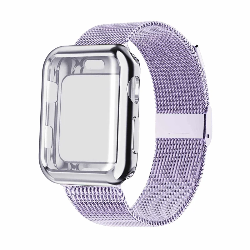 lilac Чехол+ ремешок для Apple Watch Band 44 мм 40 мм iWatch band 42 мм 38 мм браслет из нержавеющей стали Миланская петля Apple watch 5 4 3 2 1 40 - Цвет ремешка: lilac