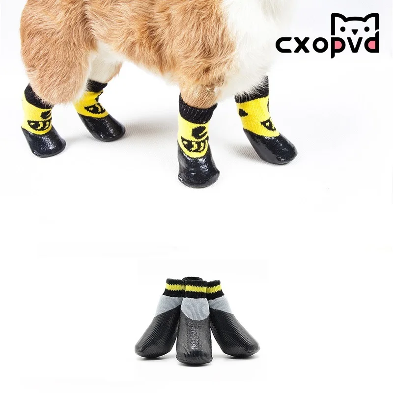 

4pcs Outdoor Waterproof Nonslip Anti-stain Dog Cat Socks Booties Shoes Wth Rubber Sole Pet Paw Protector For Small Large Dog
