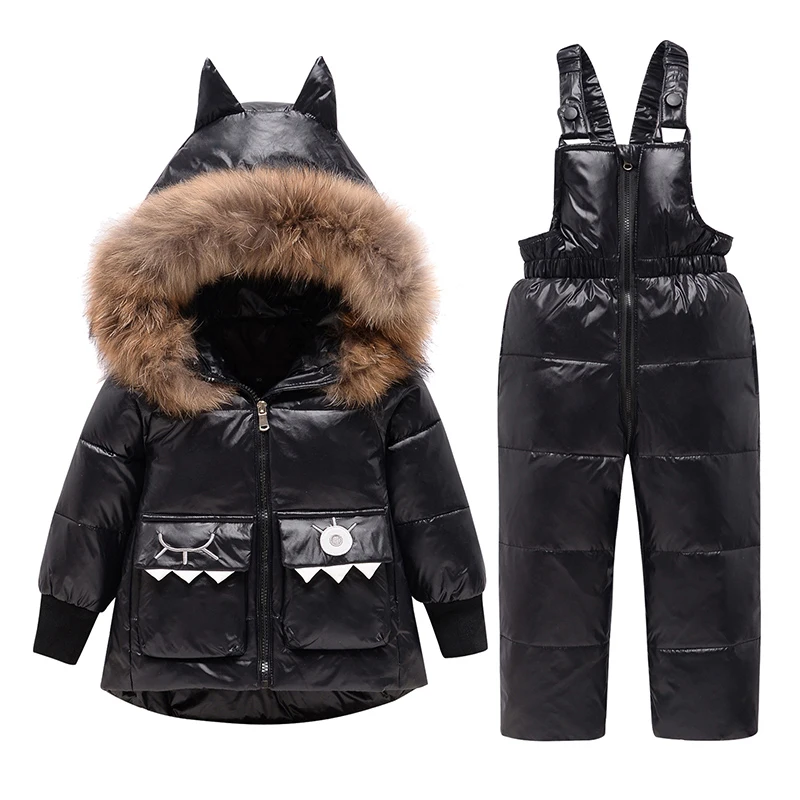 

2021 Winter Jacket Overalls For Kids Children Snowsuit Baby Boys Girls Clothing Parka Coat Toddler Hooded Fur Down Jackets 2-6Y