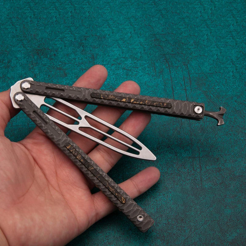 Тренировочный нож-бабочка Maxace Obsidian S90V стальное лезвие ручка из титанового сплава