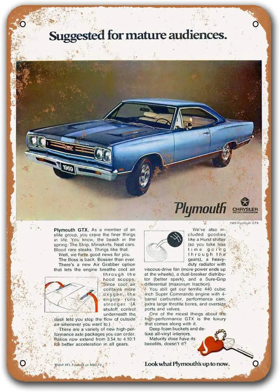 

1969 Plymouth GTX жестяные винтажные металлические знаки автомобили, Sisoso таблички постер Бар Гараж Ретро Декор стен 8x12 дюймов