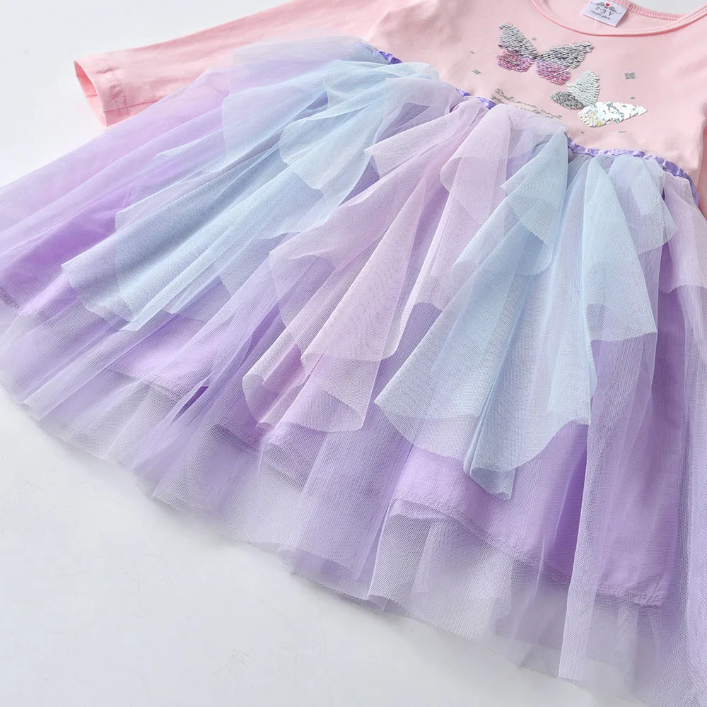 DXTON-vestido con tut&uacute; infantil para ni&ntilde;a, de manga larga con lentejuelas de mariposa, malla Irregular, para fiesta de invierno-2