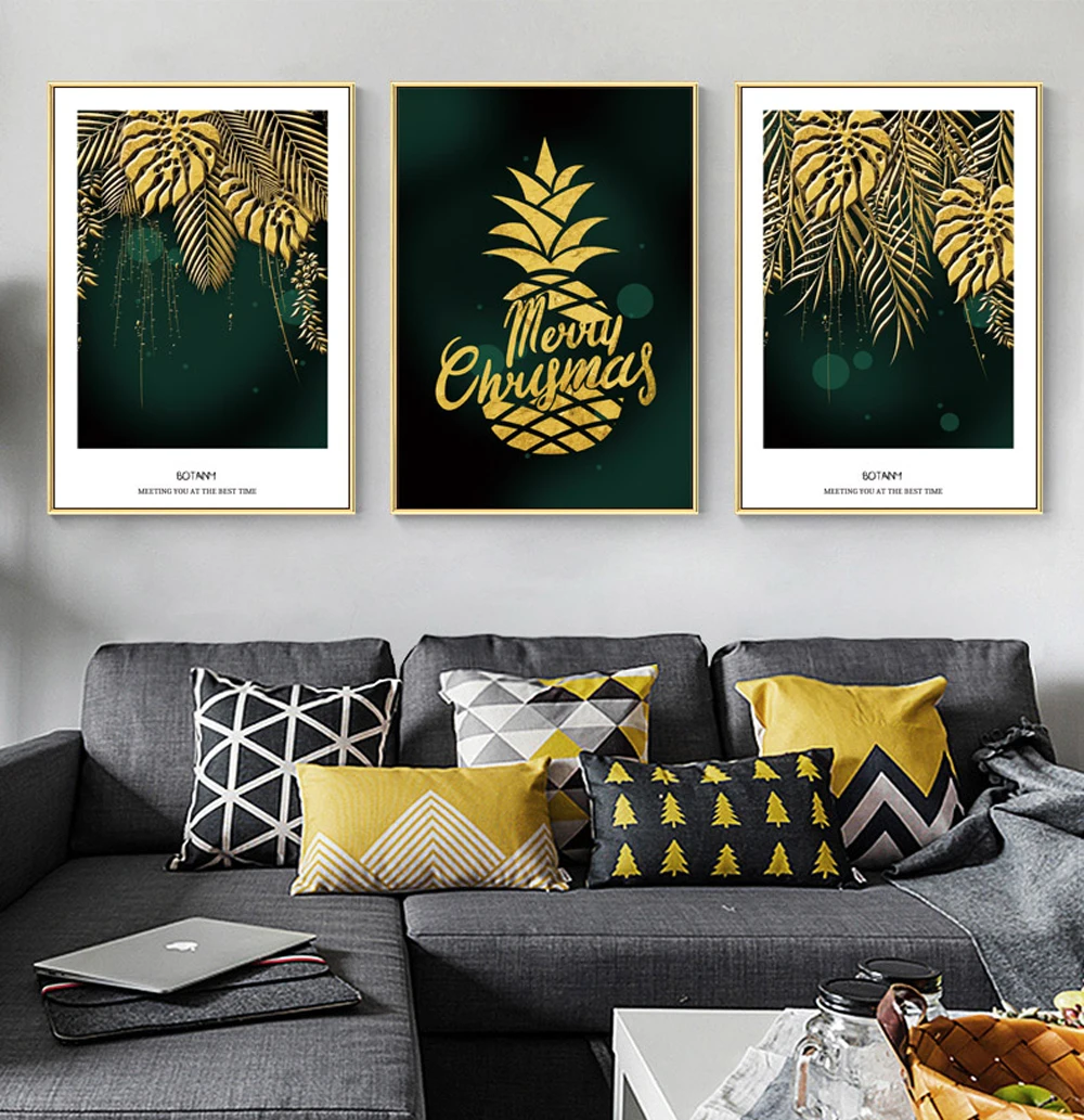 Декоративная живопись золотой ананас растение художественный постер печать