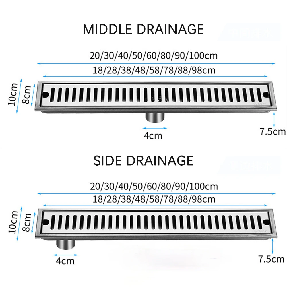 20 80cm side outlet shower drain stainless steel bathroom floor drainage linear waste drain for kithchen free global shipping