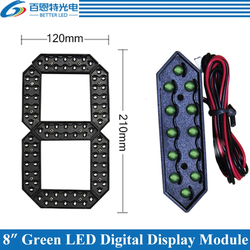 

10pcs/lot 8" Green Color Outdoor 7 Seven Segment LED Digital Number Module for Gas Price LED Display module