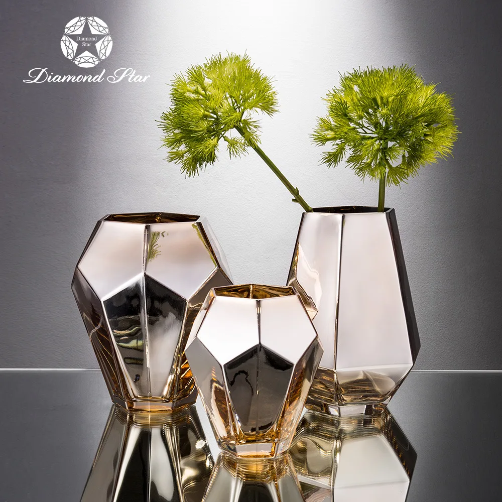 Стеклянная ваза с золотым и серебряным покрытием современные искусственные