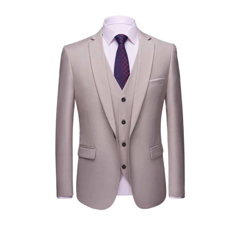 2020 New Men's Solid Color Suit Set Three-piece Coat Vest Pants High End Business Plus Size 6XL Wedding Dress Blazers Jacket | Мужская