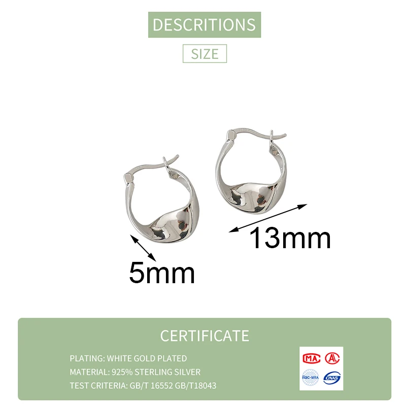 

VIVILADY 100% 925 Sterling Silver Glossy Twisted Women Hoop Earrings Normcore 2020 Hot Sale OL Female Irregular Fine Jewelry