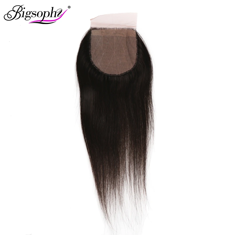 BIGSOPHY 4x4 HD Lace Silk Base Closure Straight Remy Peruvian Human Hair Silk Closure Free Part Bleached Knot Transparent Lace