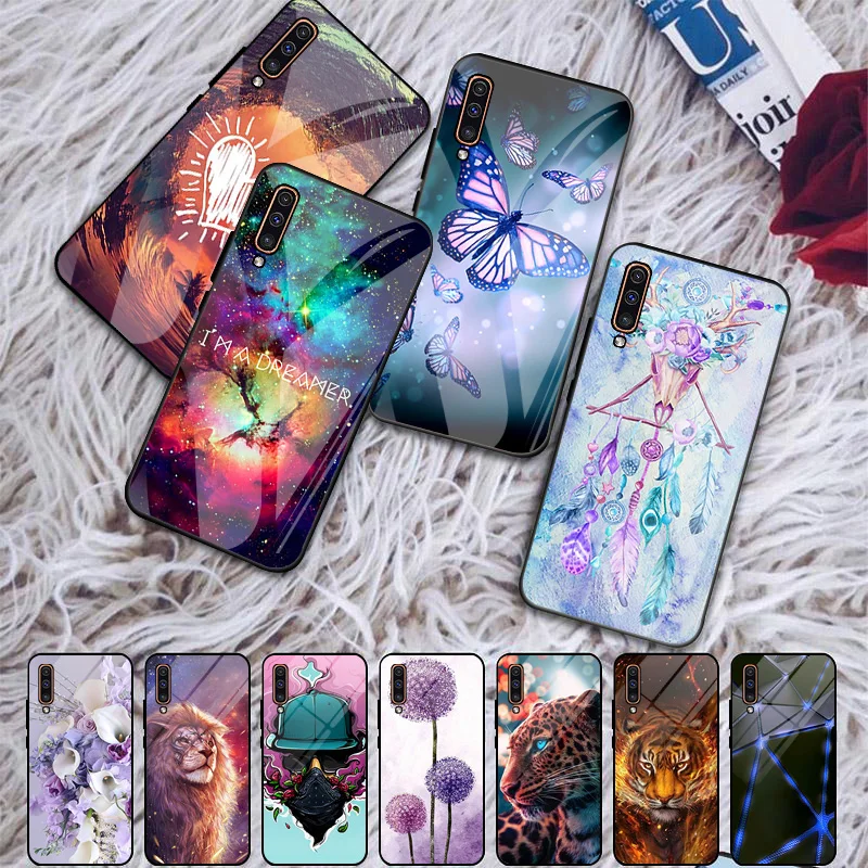 Tempered Glass Case for Samsung A32 Funda for Samsung Galaxy A51 4G A52S 5G A52 A31 A50 A30S A50S Coque Flower Painted Covers
