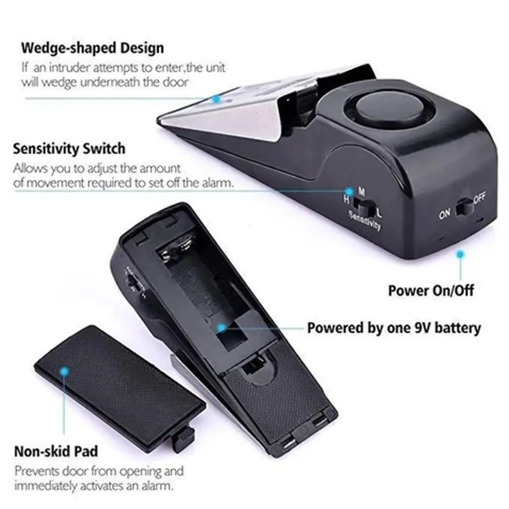 

120 Db Stop System Security Home Wedge Shaped Door Stop Stopper Alarm Block Blocking Systerm For Home Dormitory Safety