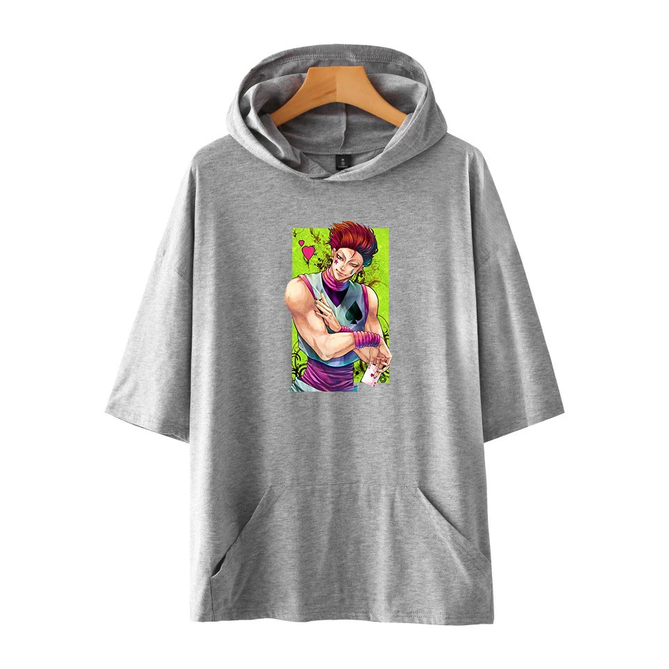 Новая летняя короткая футболка Hisoka HUNTER с капюшоном и принтом модная повседневная