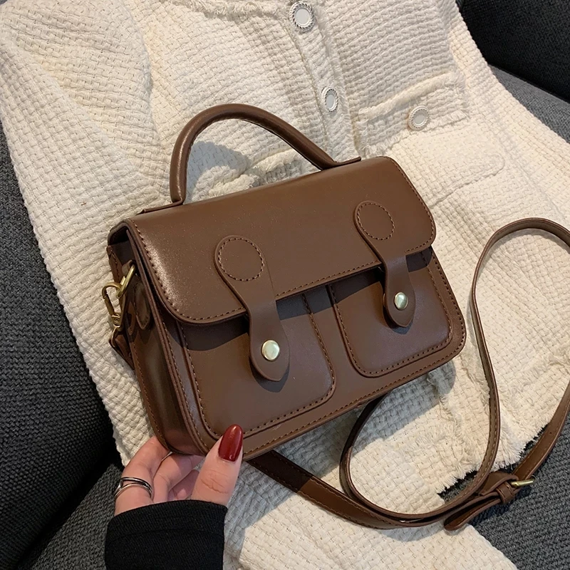 

Small Crossbody Messenger Shoulder Bag with Short Handle 2021 Solid Color PU Leather Winter Fashion Travel Handbags Purses