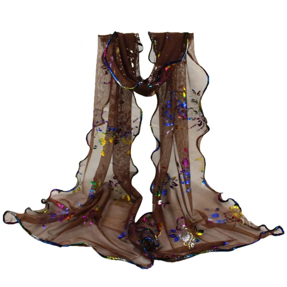 Женский яркий цветочный принт кружевной Шарф длинная мягкая шаль палантин