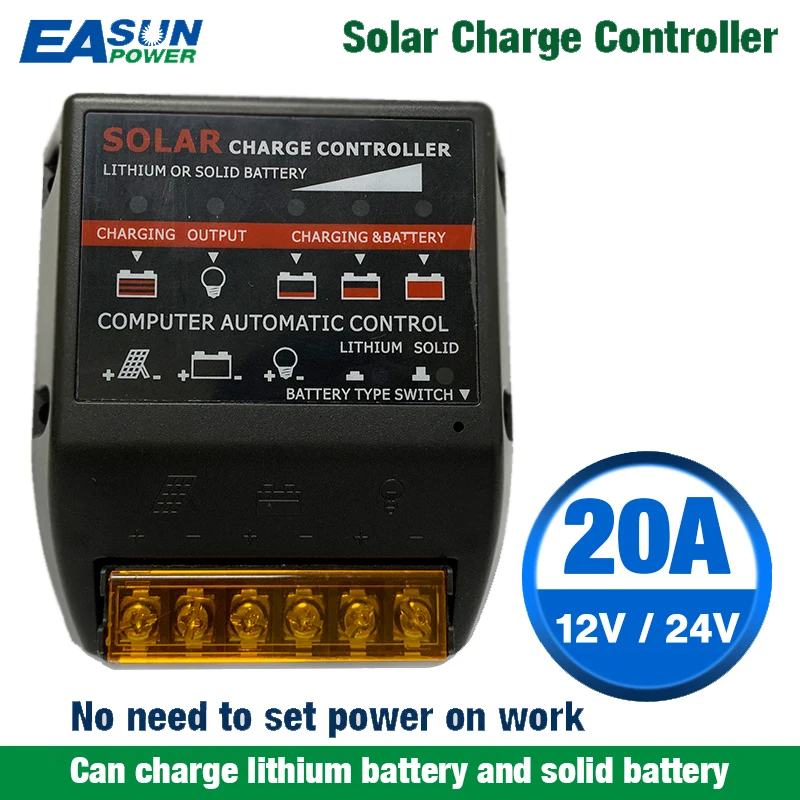 20A за максимальной точкой мощности Солнечный Контроллер заряда 12V 24V Панель