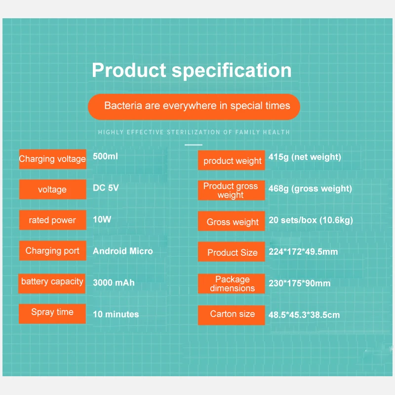 

500ML Handheld Blue Light Nano Spray Gun Wireless Atomization Fogger Machine Steam Disinfectant Garden Sprayer USB Rechargeable