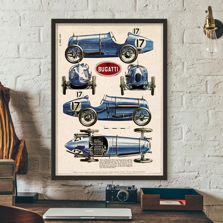 Настенная Картина на холсте классические гоночные искусства Bugatti скандинавские