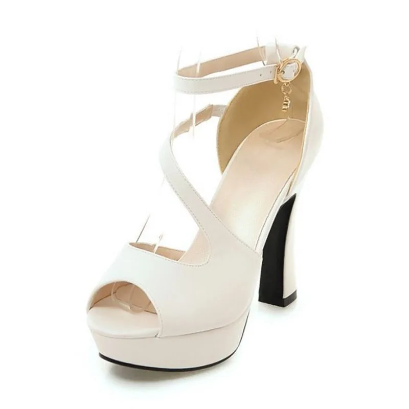 

Fanyuan 4 Color Women High Heels Sandals Peep Toe Crystal Buckle Platform Shoes Sexy Black Office Ladies Footwear Size 32-43