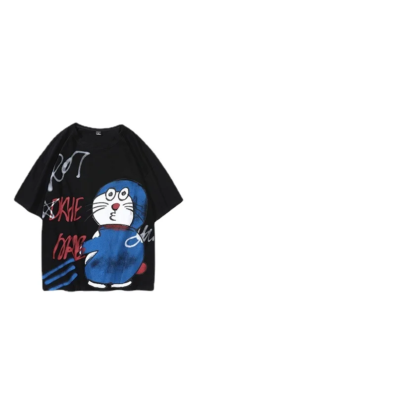 

New T- Shirts Harajuku Oversized T Shirt Casual Men 's T- Shirt O-neck Hip-hop Doraemon AnimeTshirt Homme Top Print Loose