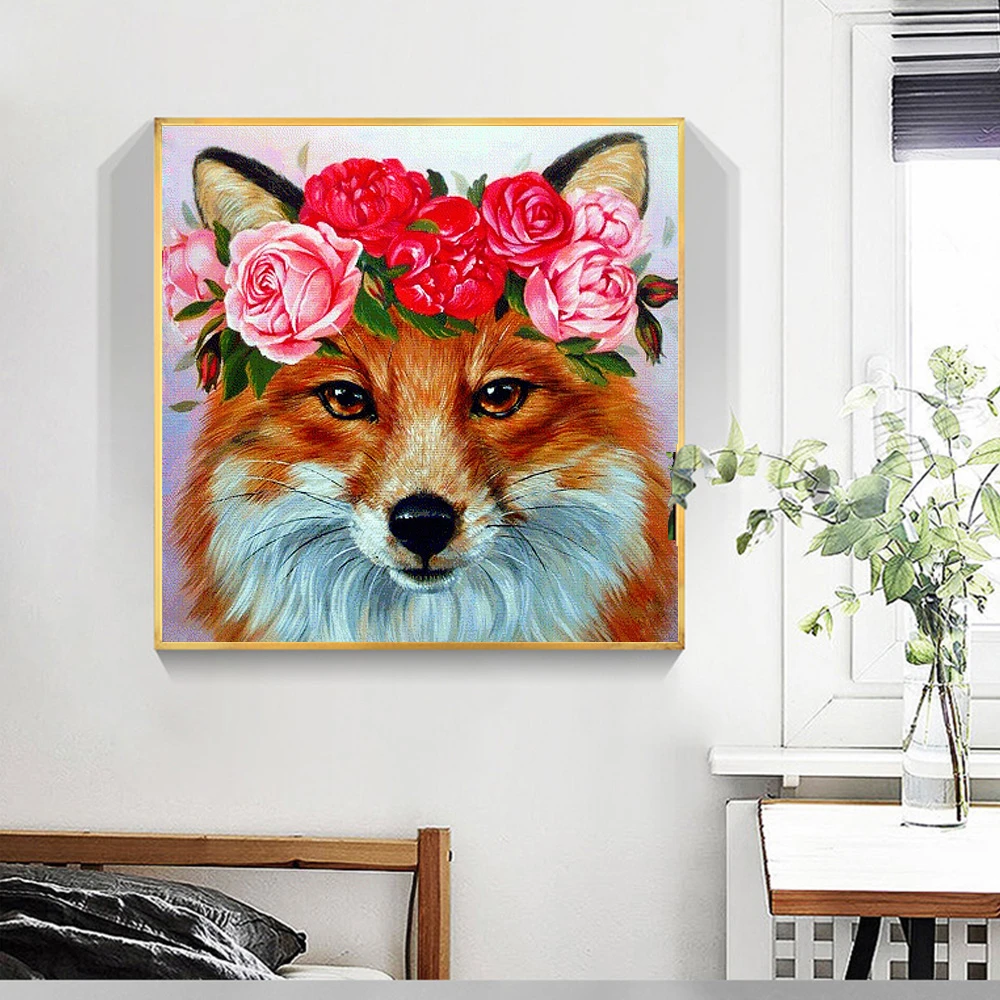 Huacan объемный квадратный алмаз живопись лиса 5D DIY Вышивка бисером, животное Цветочная мозаика изображение горного хрусталя украшения дома