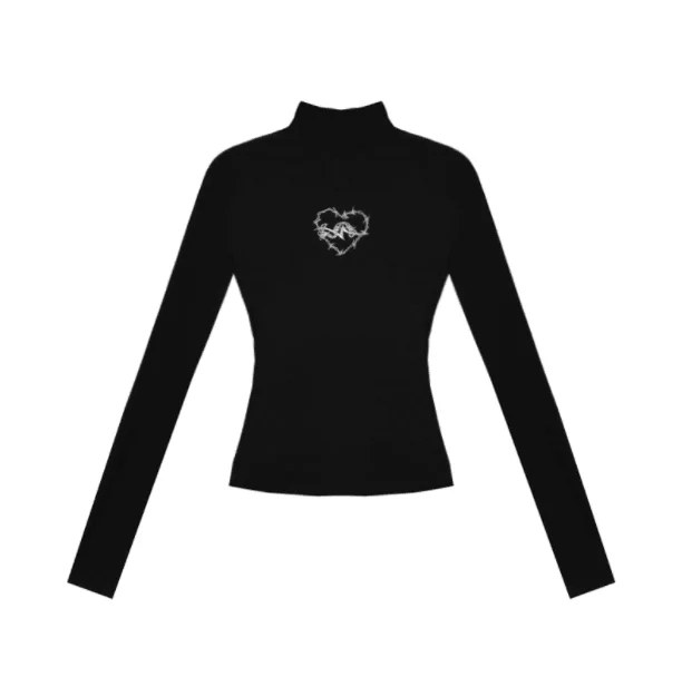 Женская готическая футболка Ruibbit черная однотонная облегающая с длинным рукавом