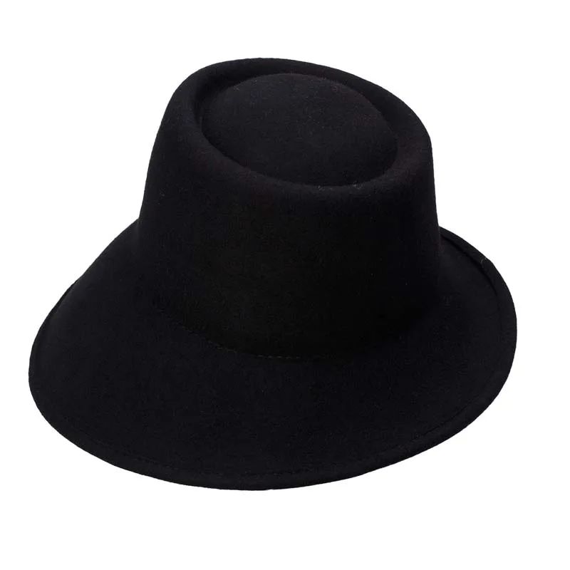 Black Lawliet шерсть женская шляпа с широкими полями Fedora специальная флоппи Женская фетровая наклонная Асимметричная Свадебная церковная шляпа T289 - Цвет: Black