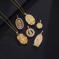 fashion copper cz holy virgin mary pendant necklace for women girls stainless steel chain crystal christian jewelry gifts