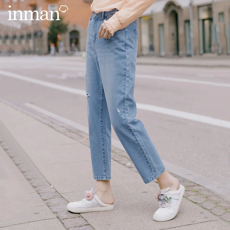 INMAN весна 2020 Новое поступление чистый хлопок высокая талия выдуманная вышивка