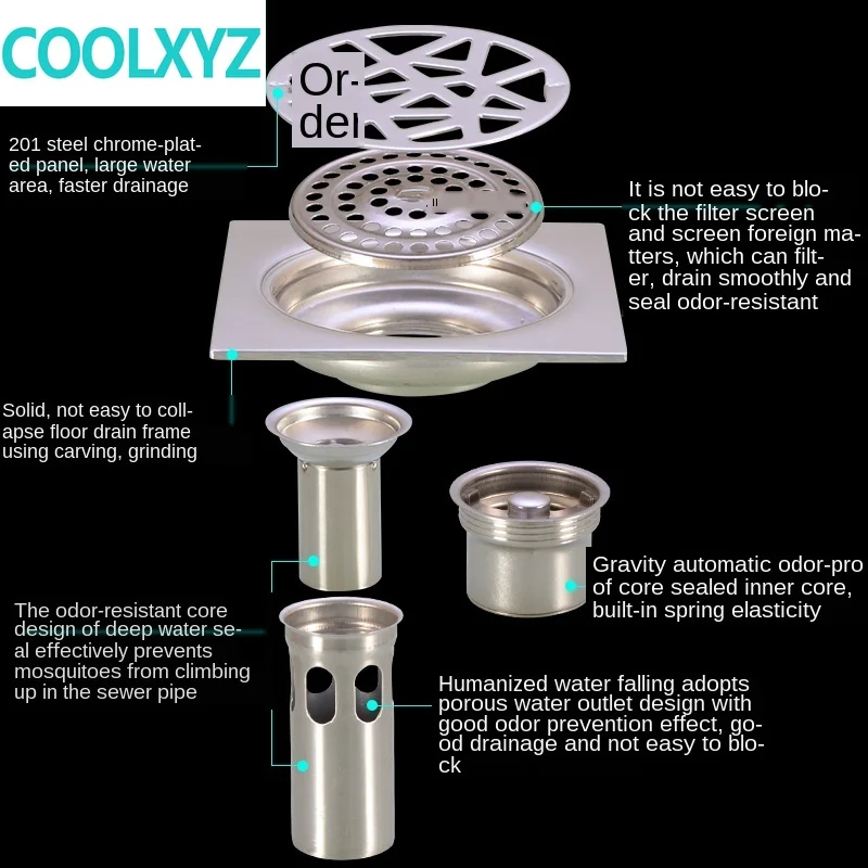 Сток в полу из нержавеющей стали дренажный дезодорант трехсторонний для туалета