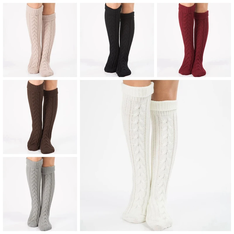 Вязаные носки выше колена женские длинные чулки осень зима сохраняют тепло