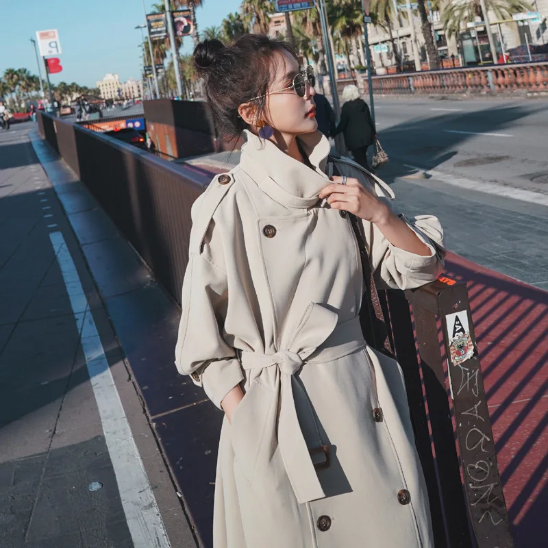 Beige Trench Coat Spring Women's 2020 New Korean Loose Mid-length Yellow Fashion Temperament Windbreaker Women Long-sleeved A992