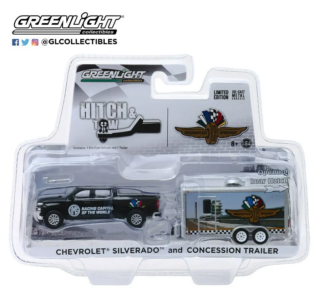 GreenLight 1:64 2019 Chevy Silverado and Indy Motor Trailer boutique alloy car toys for children kids Model original box | Игрушки и